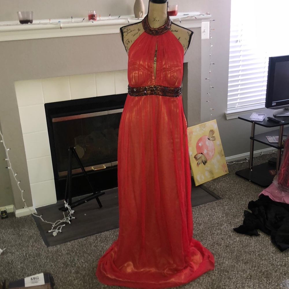 Long red flowy maxi dress